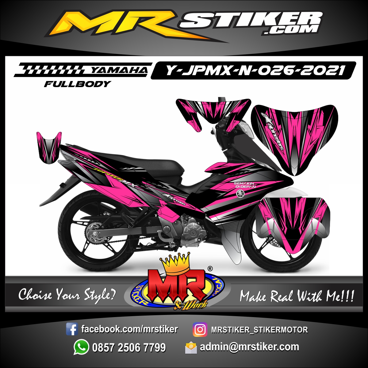 Stiker motor decal Yamaha Jupiter MX New Pink Silver Mate Grafis