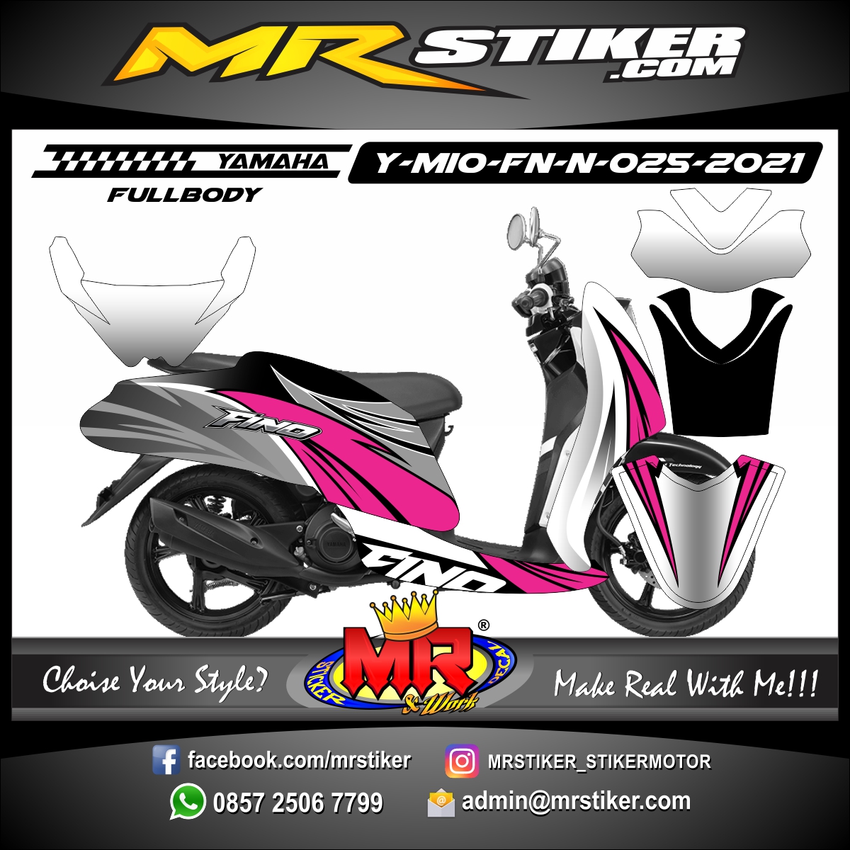 Stiker motor decal Yamaha Mio Fino New Grafis Street Pink Silver FullBody