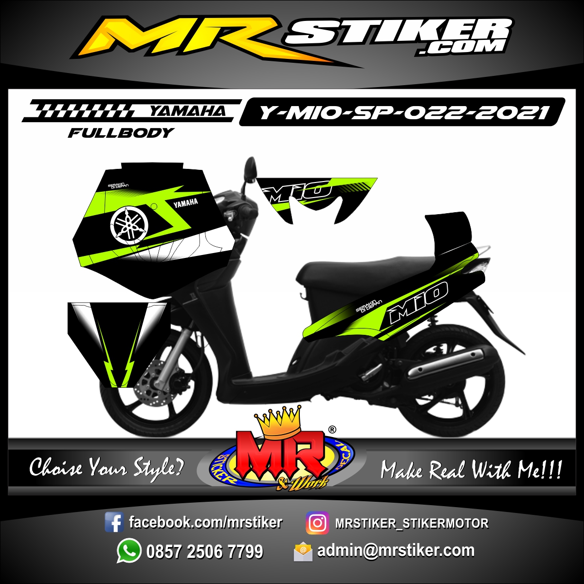 Stiker motor decal Yamaha Mio Sporty Green Lime Line Grafis Simple  FullBody