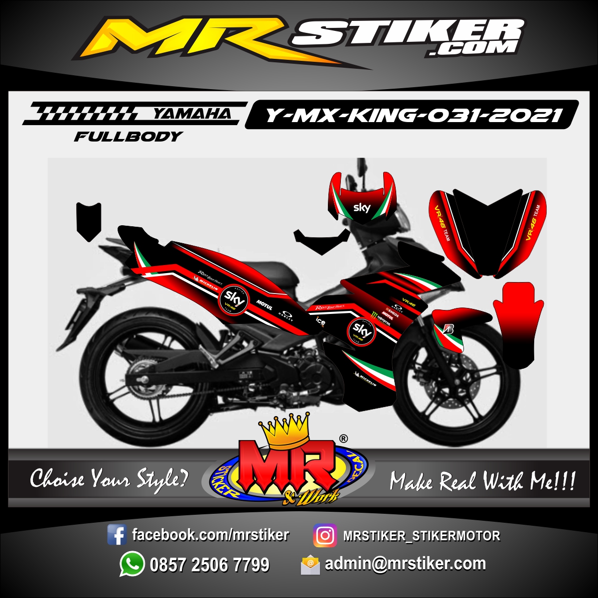 Stiker motor decal Yamaha MX KING Red Sky Italian VR 46 Fullbody