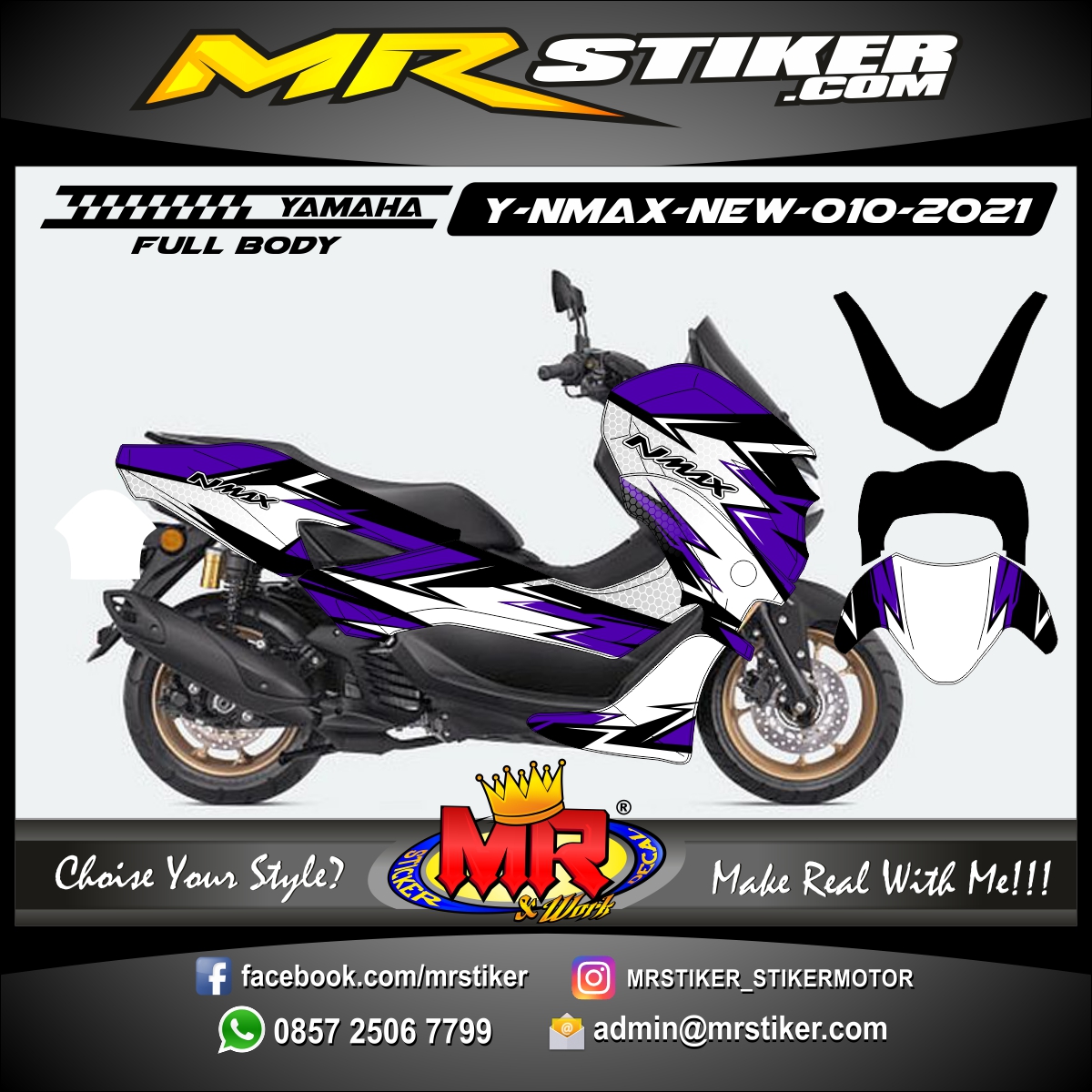 Stiker motor decal Yamaha NMAX New 2020 White Purple Cracker grafis (FULLBODY)