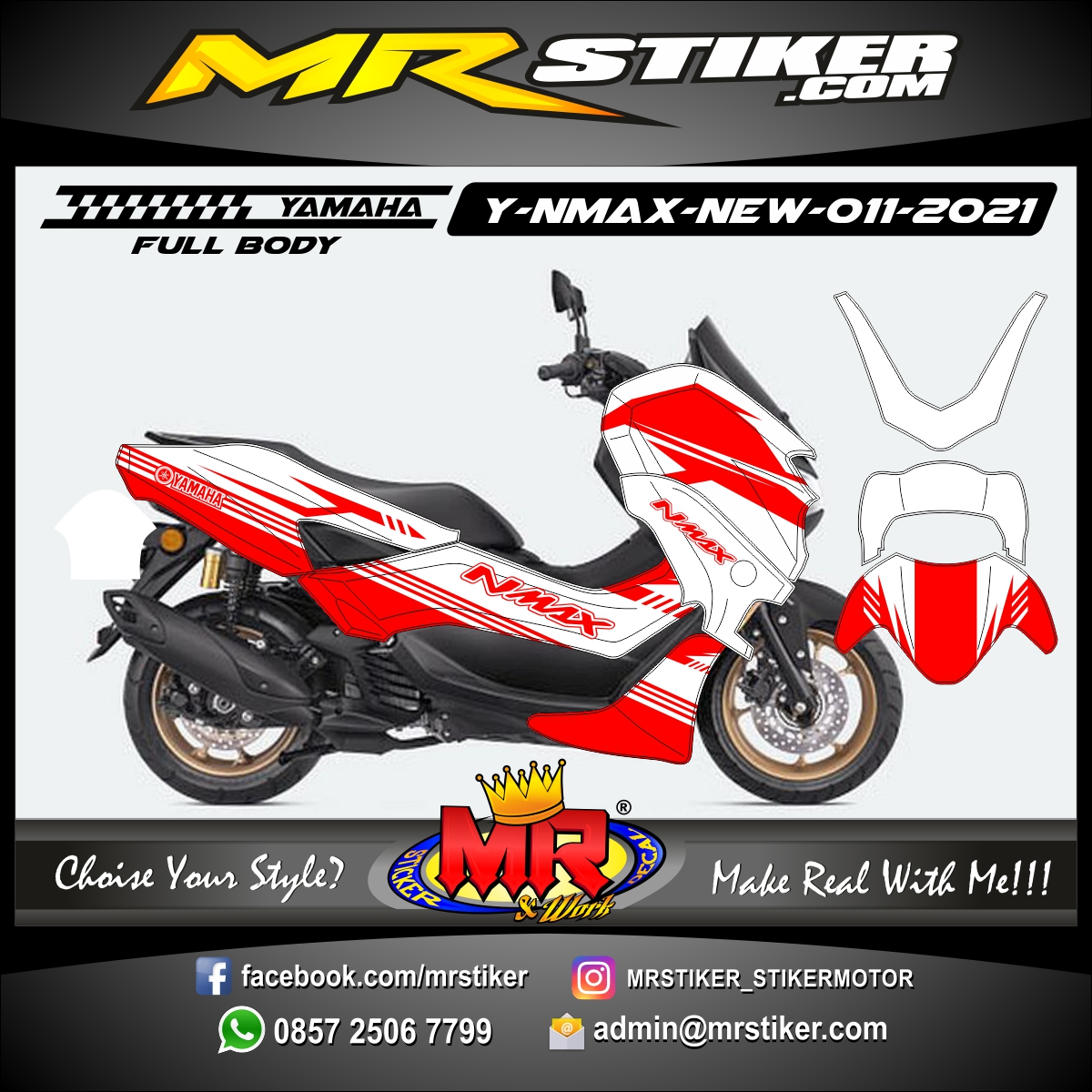 Stiker motor decal Yamaha NMAX New 2020 Red Strip Line (FULLBODY)