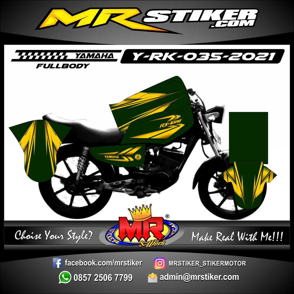 Stiker motor decal Yamaha RX KING Green Gold Grafis Line Race (FULLBODY)