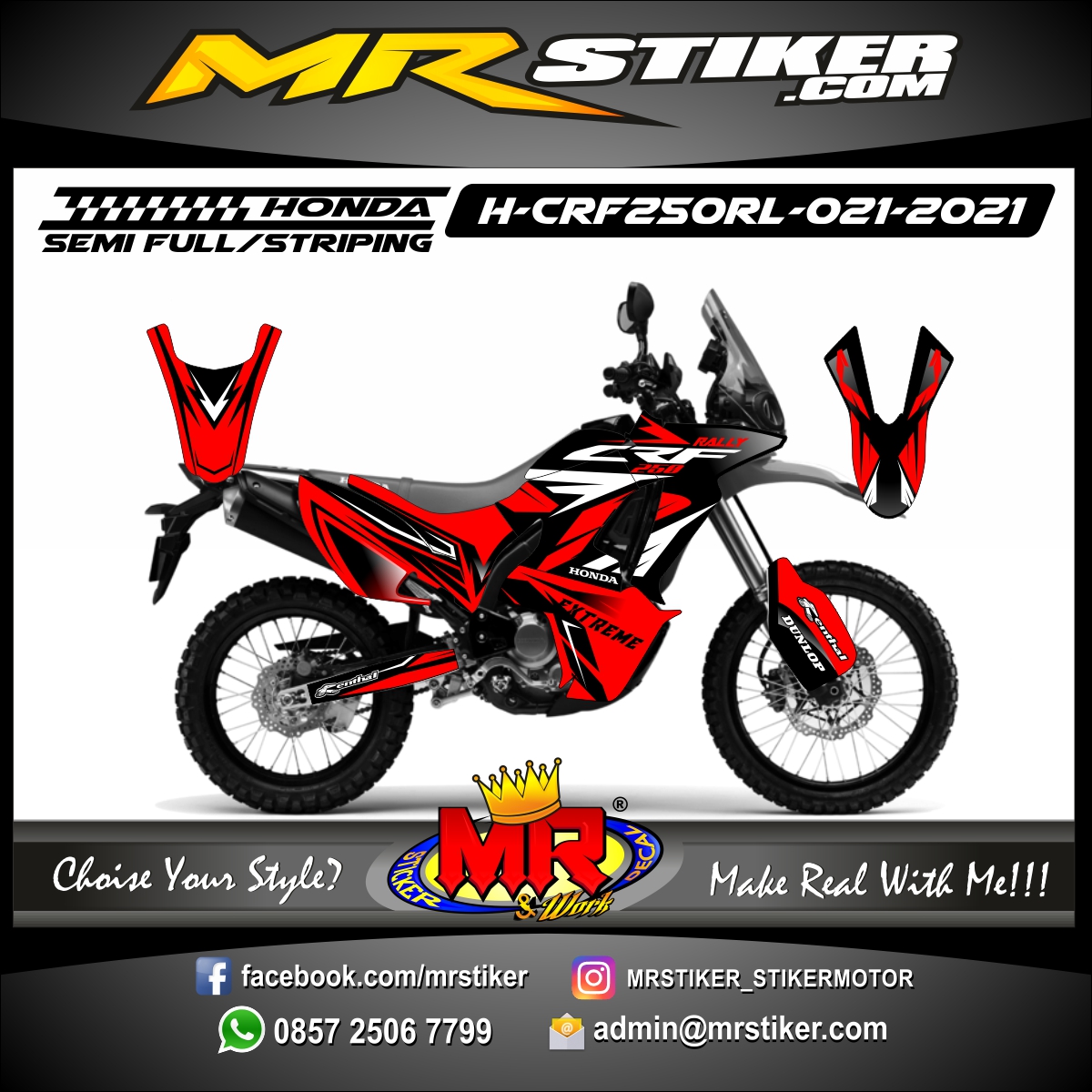 Stiker motor decal Honda CRF 250 Rally Red Grafis Line Extreme Tracker