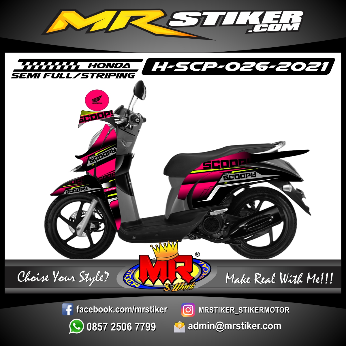 Stiker Motor decal Honda Scoopy Grafis Race Line Stabillo Color