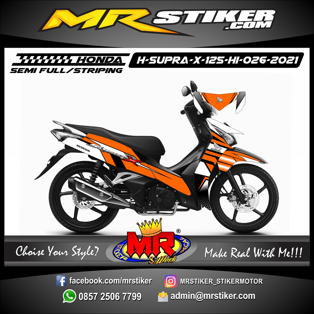 Stiker Motor decal Honda Supra X 125 HI Orange Graphic Line
