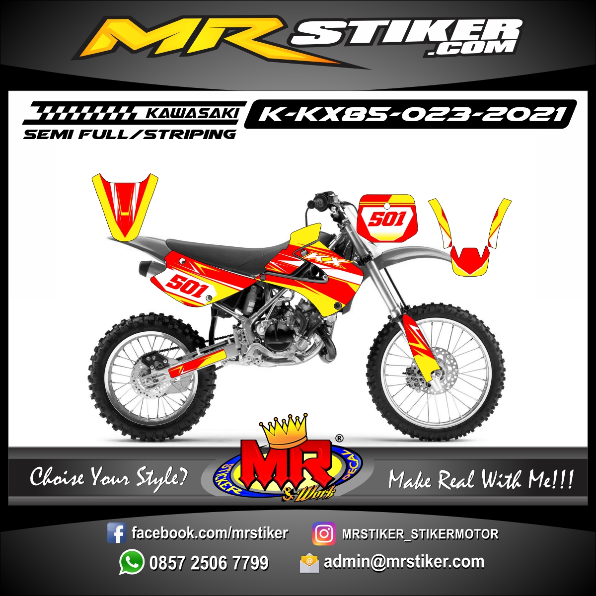 Stiker motor decal Kawasaki KX 85 Red Yellow Grafis 