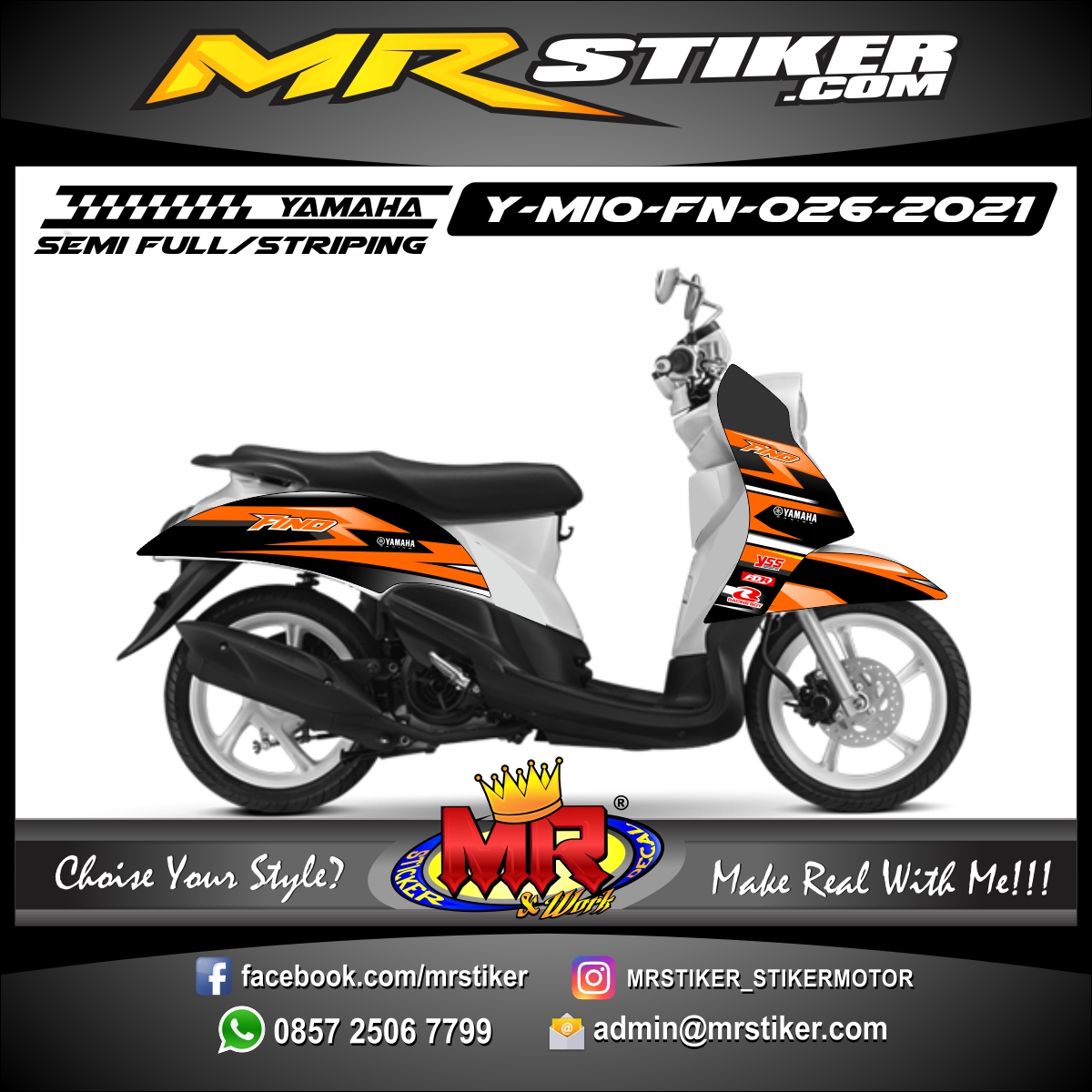 Stiker motor decal Yamaha Mio Fino Orange Graphic Line
