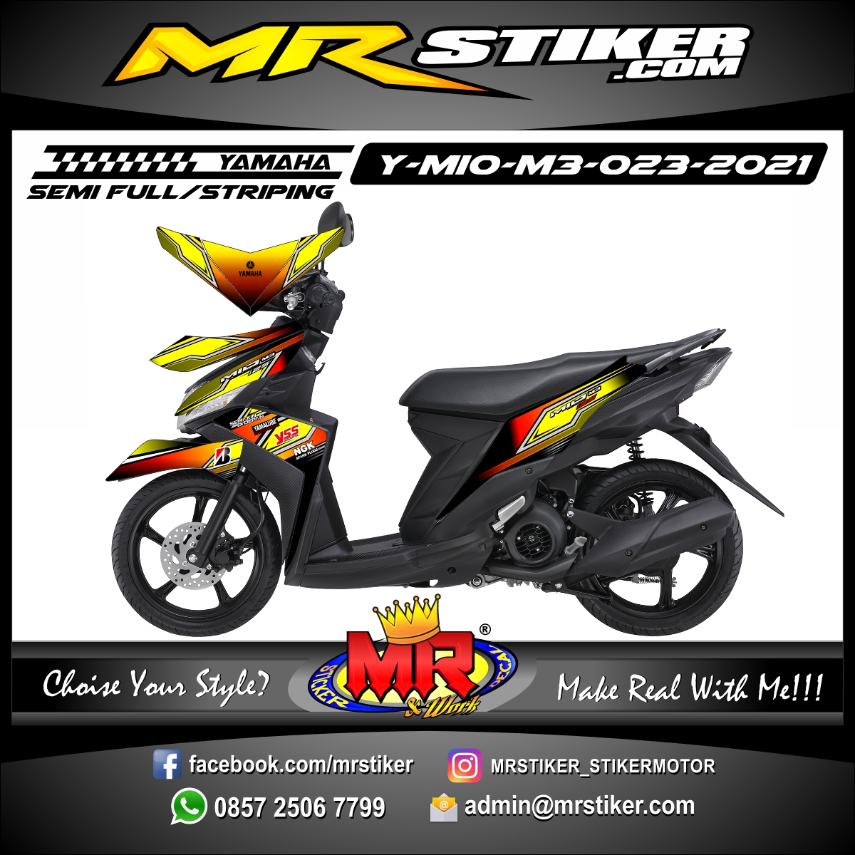 Stiker motor decal Yamaha Mio M3 Line Gradation Color Yellow and Red 