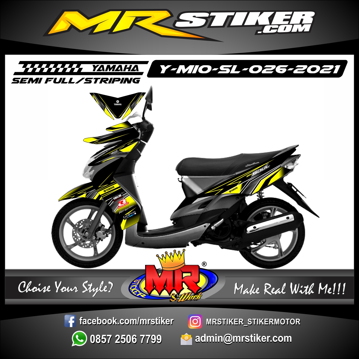 Stiker motor decal Yamaha Mio Soul Line Light Yellow Straight