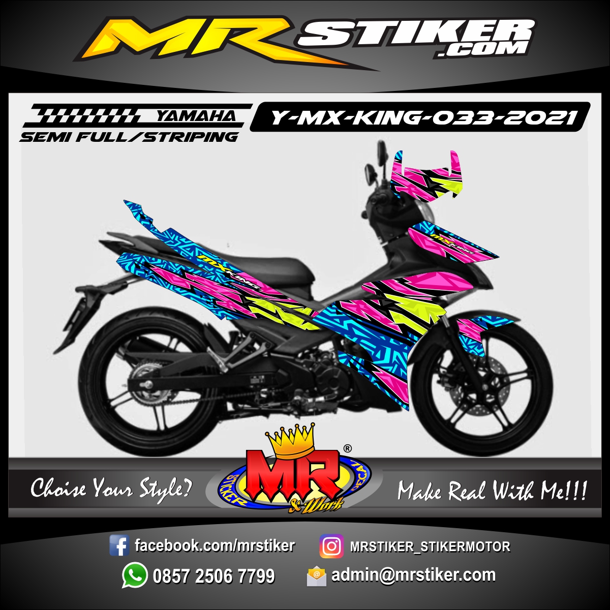 Stiker motor decal Yamaha MX KING Line Motif Abstrack Graphic Stabillo Color 