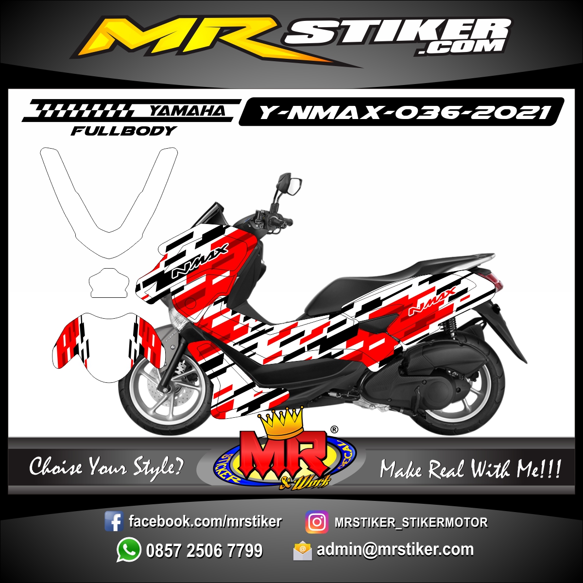 Stiker motor decal Yamaha NMAX Red Line Tech Graphic White Color FullBody