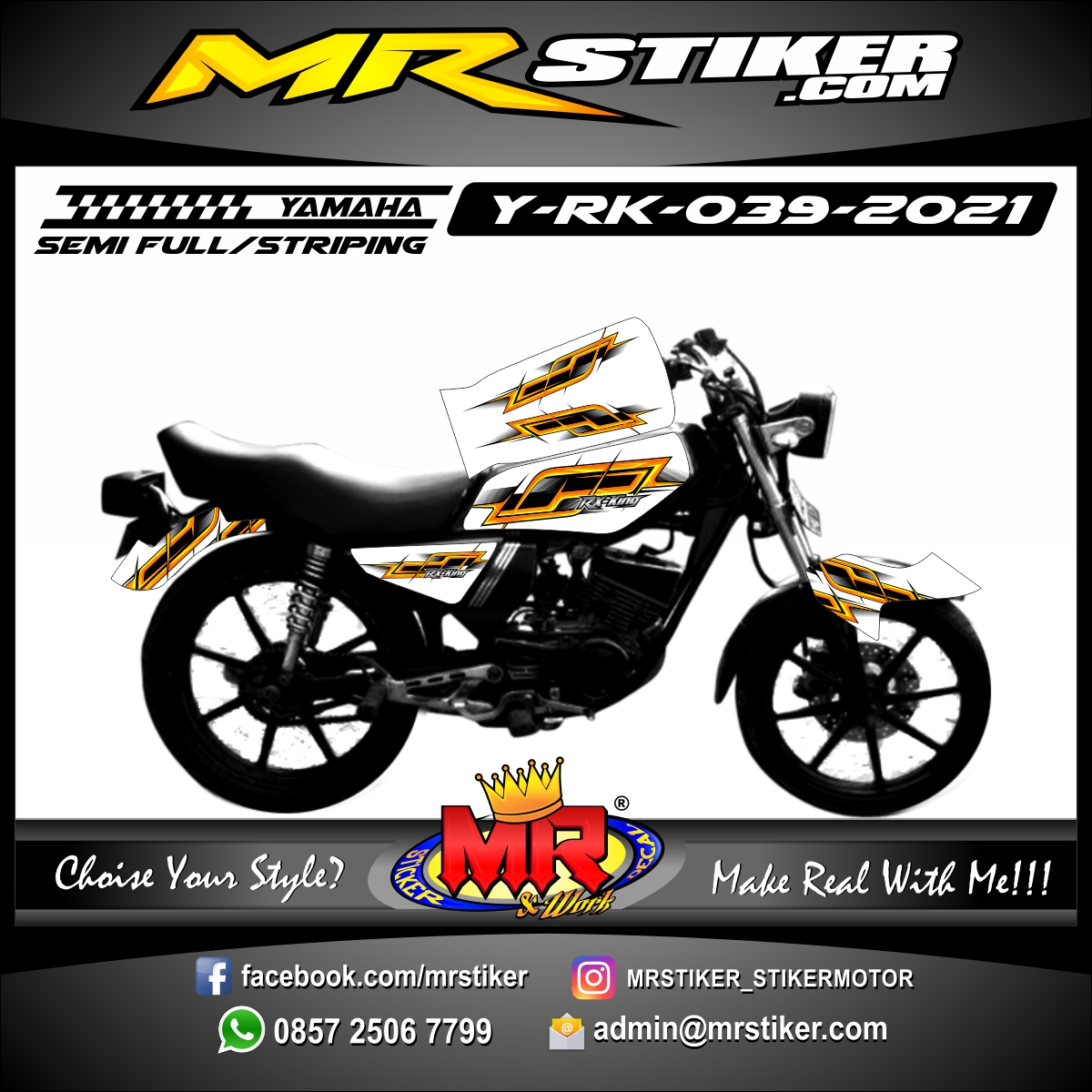 Stiker Motor Decal Yamaha RX KING White Grafis Racing AirBrush Stiker Motor Premium Striping Motor Suka Suka Decal Motor Mr Stiker