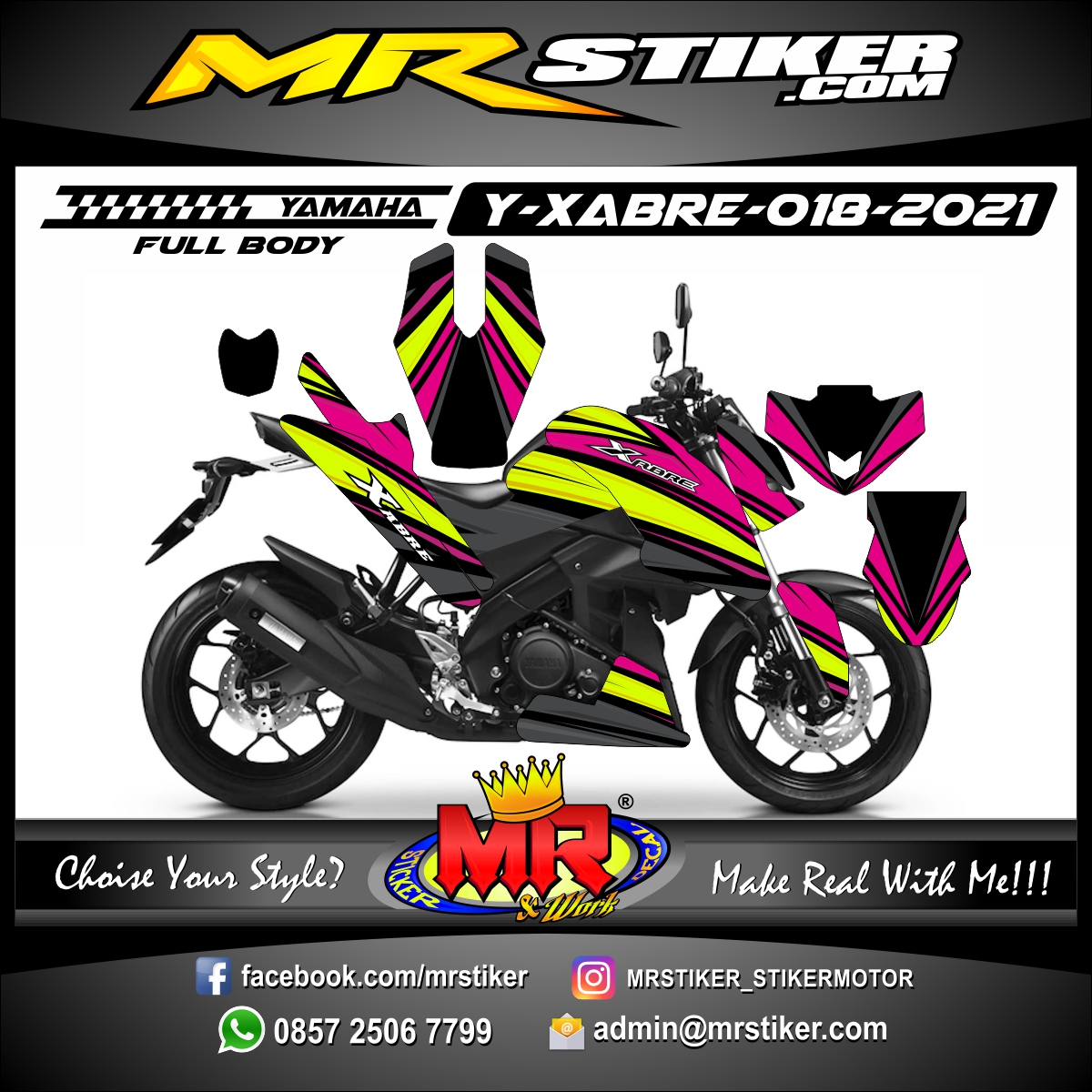 Stiker motor decal Yamaha XABRE Graphic Race Pink Yellow Stabillo Color Fullbody