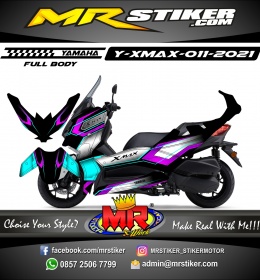 Stiker motor decal Yamaha Xmax Purple Blue Line Neon Hexagon Graphic (FULLBODY)