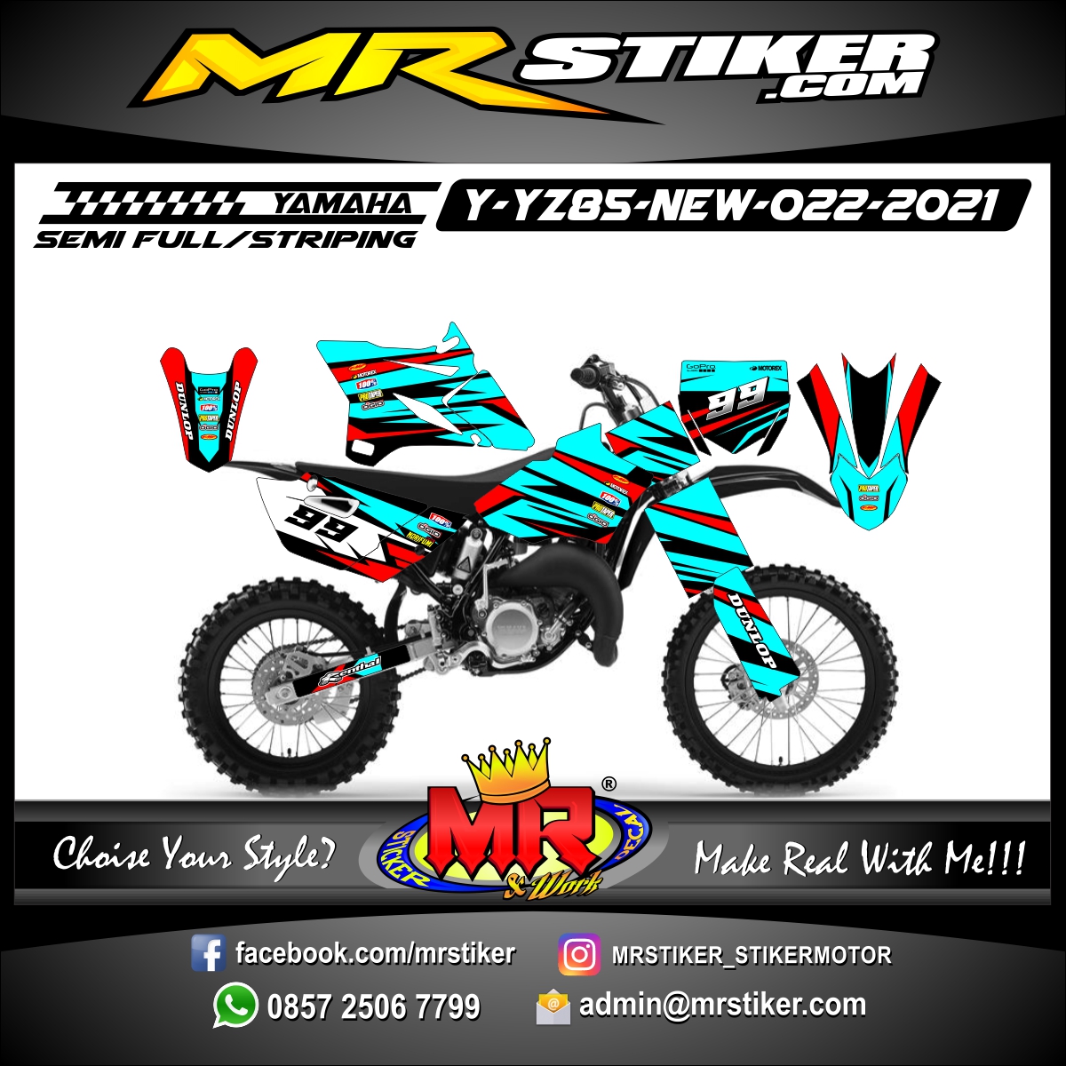 Stiker motor decal Yamaha YZ 85 New Blue Neon Red Graphic Line 