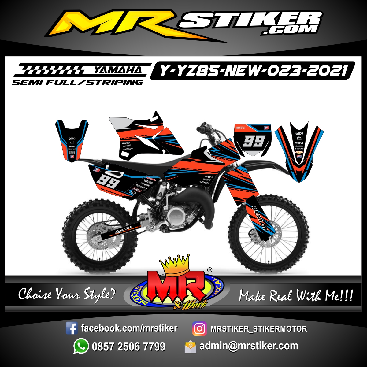 Stiker motor decal Yamaha YZ 85 New Orange Line Extreme Track