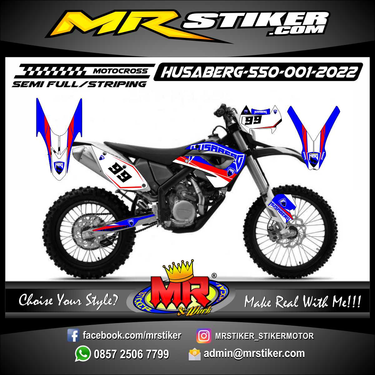 Stiker motor decal Motocross Husaberg 550 Blue Grafis Red Race Track