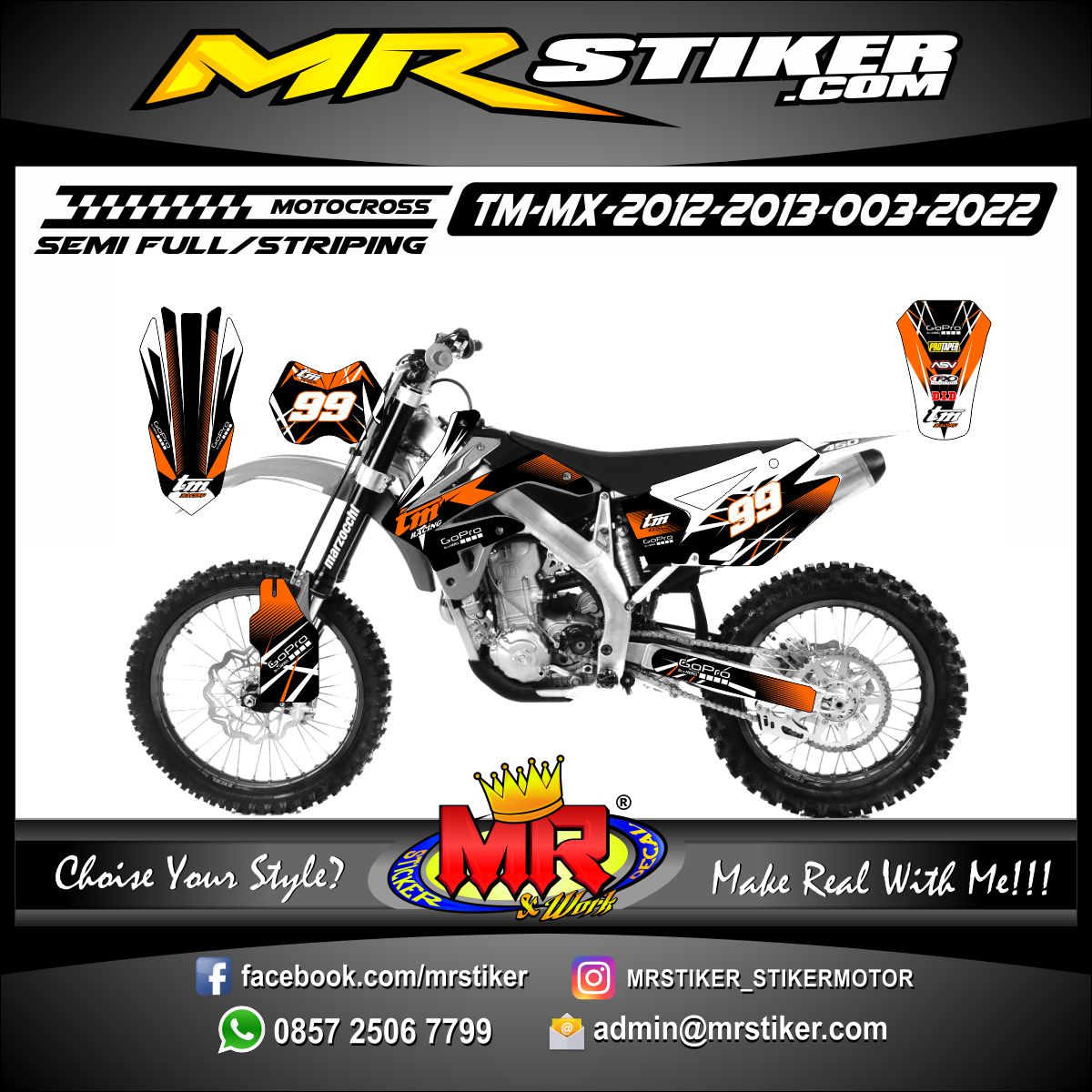 Stiker motor decal Motocross TM MX 2012-2013 Orange Black Line Abstrak