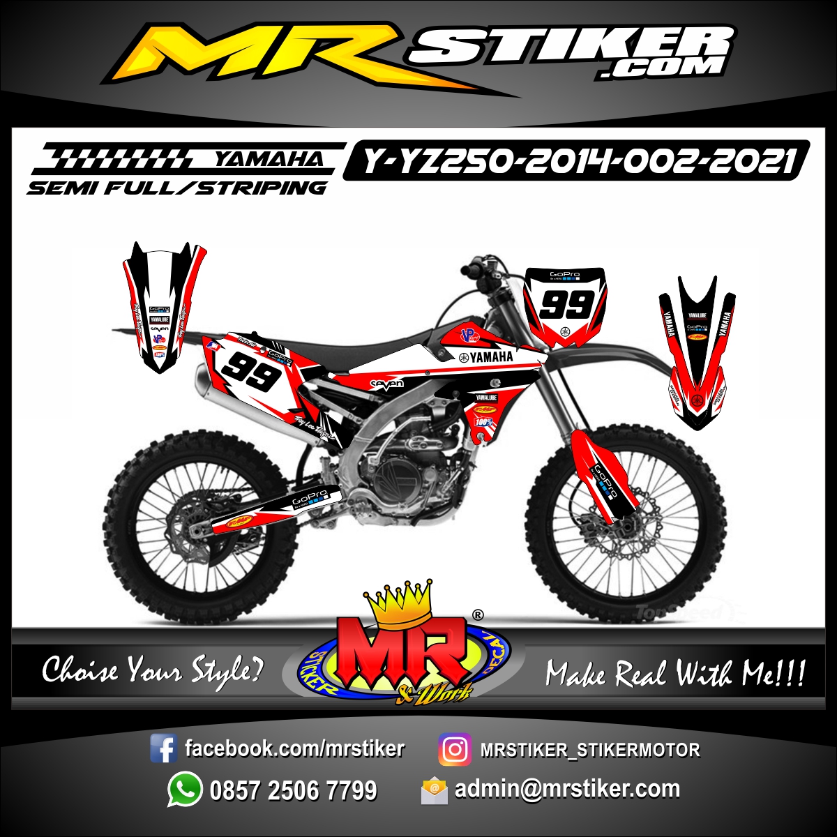 Stiker motor decal Yamaha YZ 250 2014 Red Line Wrapping Tracker Trail