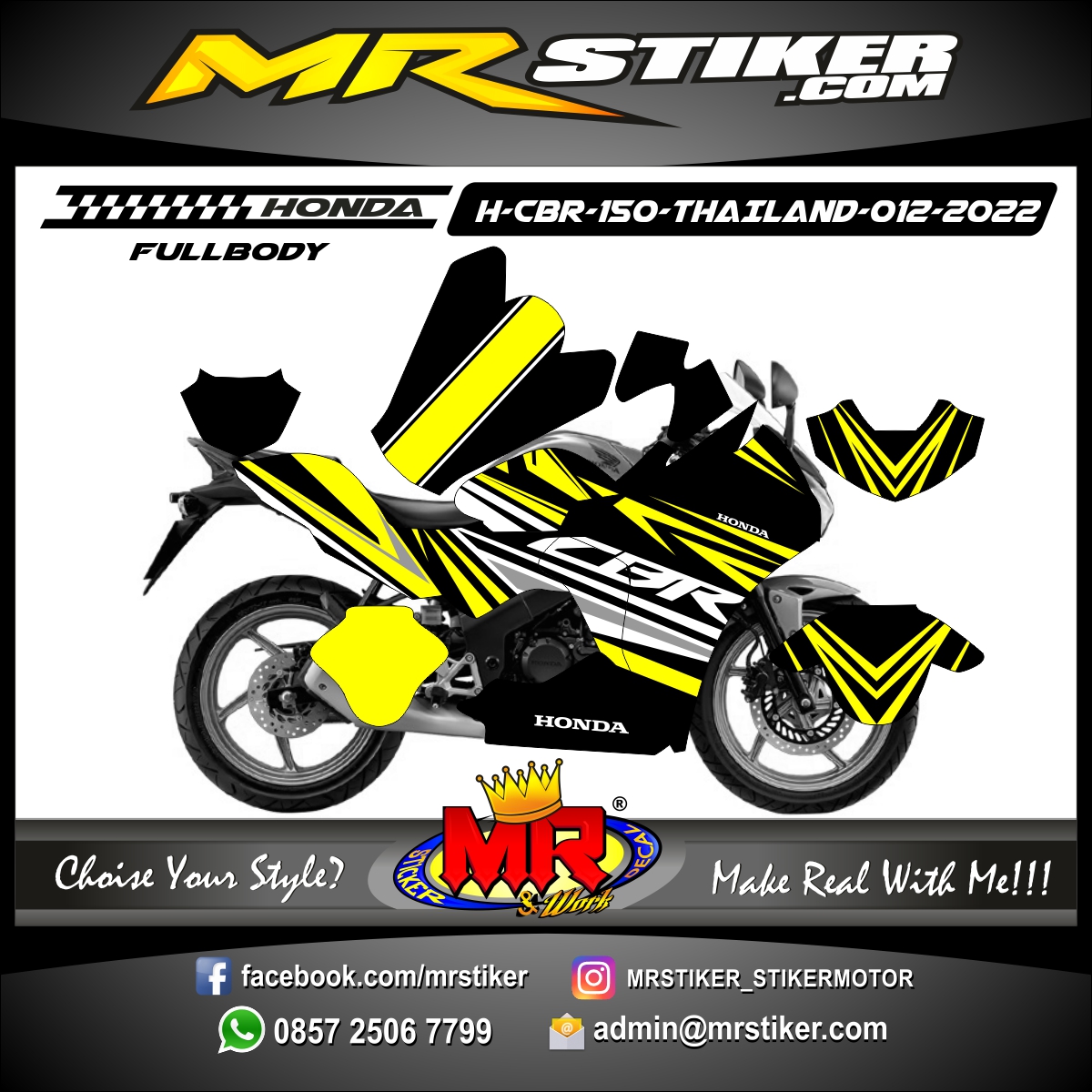 Stiker motor decal Honda CBR 150 Thailand FullBody Yellow Line Strip Abstrak Graphic