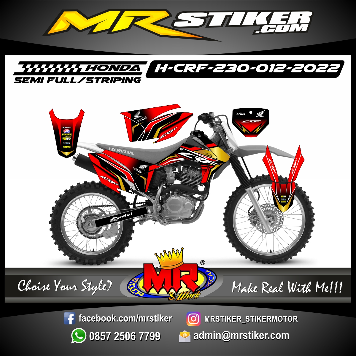 Stiker motor decal Honda CRF 230 Red Gold Curved Line Grafis Track Trail