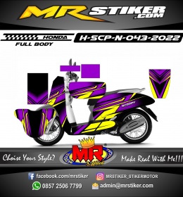 Stiker motor decal Honda Scoopy New Graphic Line Purple Yellow Race Sporty (FullBody)