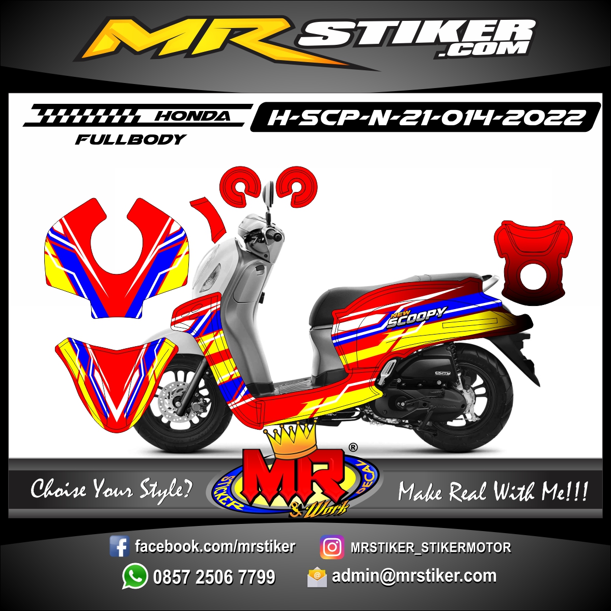 Stiker motor decal Honda Scoopy New 2021 Red Line Blue Yellow Grafis Sporty (FullBody)