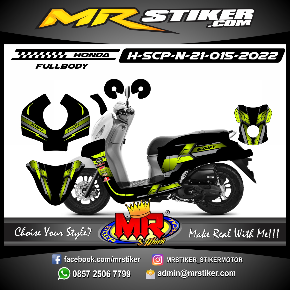 Stiker Motor Decal Honda Scoopy New Line Tech Yellow Stabillo