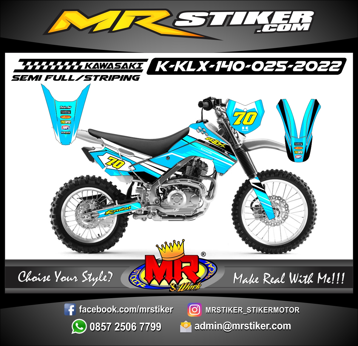 Stiker motor decal Kawasaki KLX 140 Blue Graphic Grafis RaceTrack
