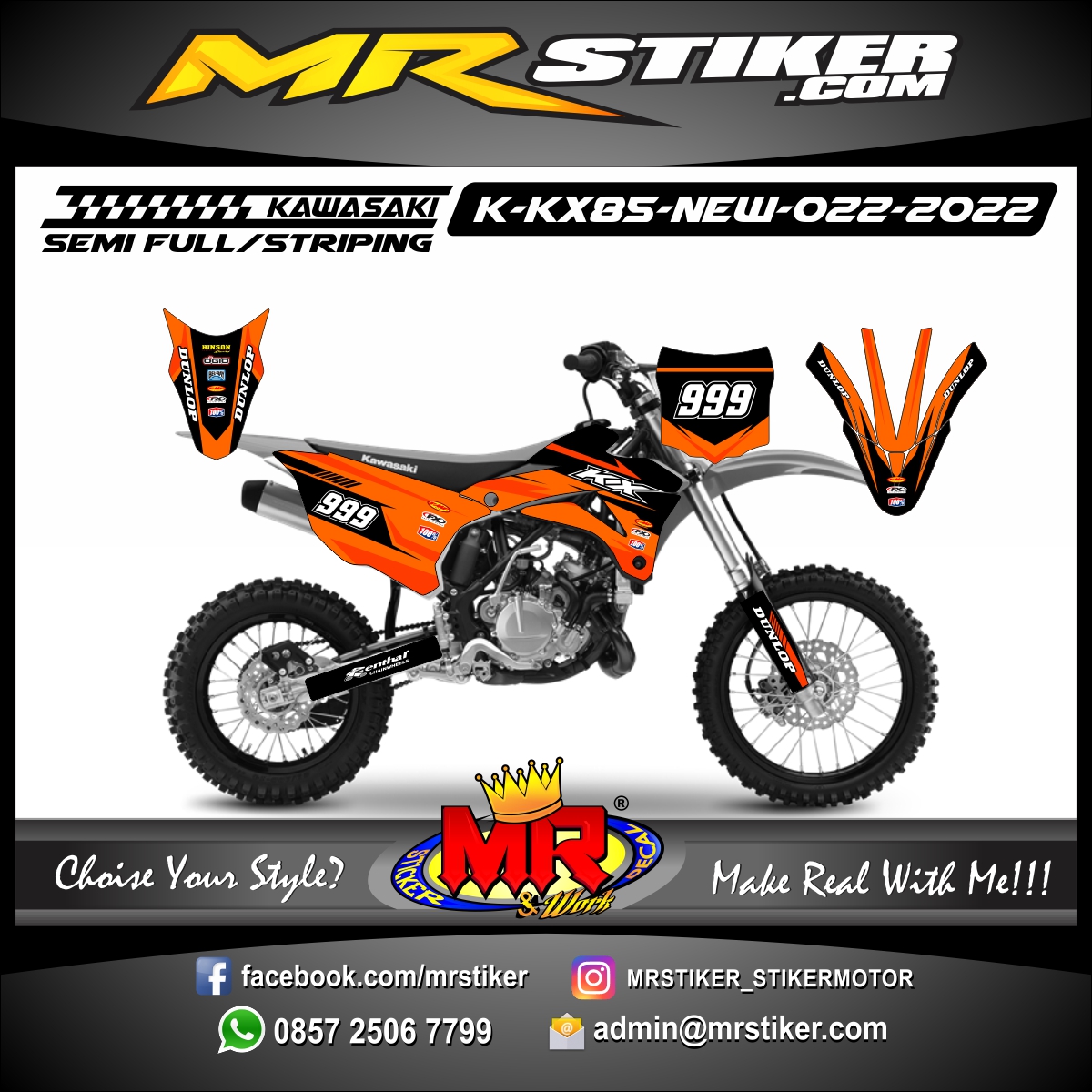 Stiker motor decal Kawasaki KX 85 New Orange Graphic Track Decal