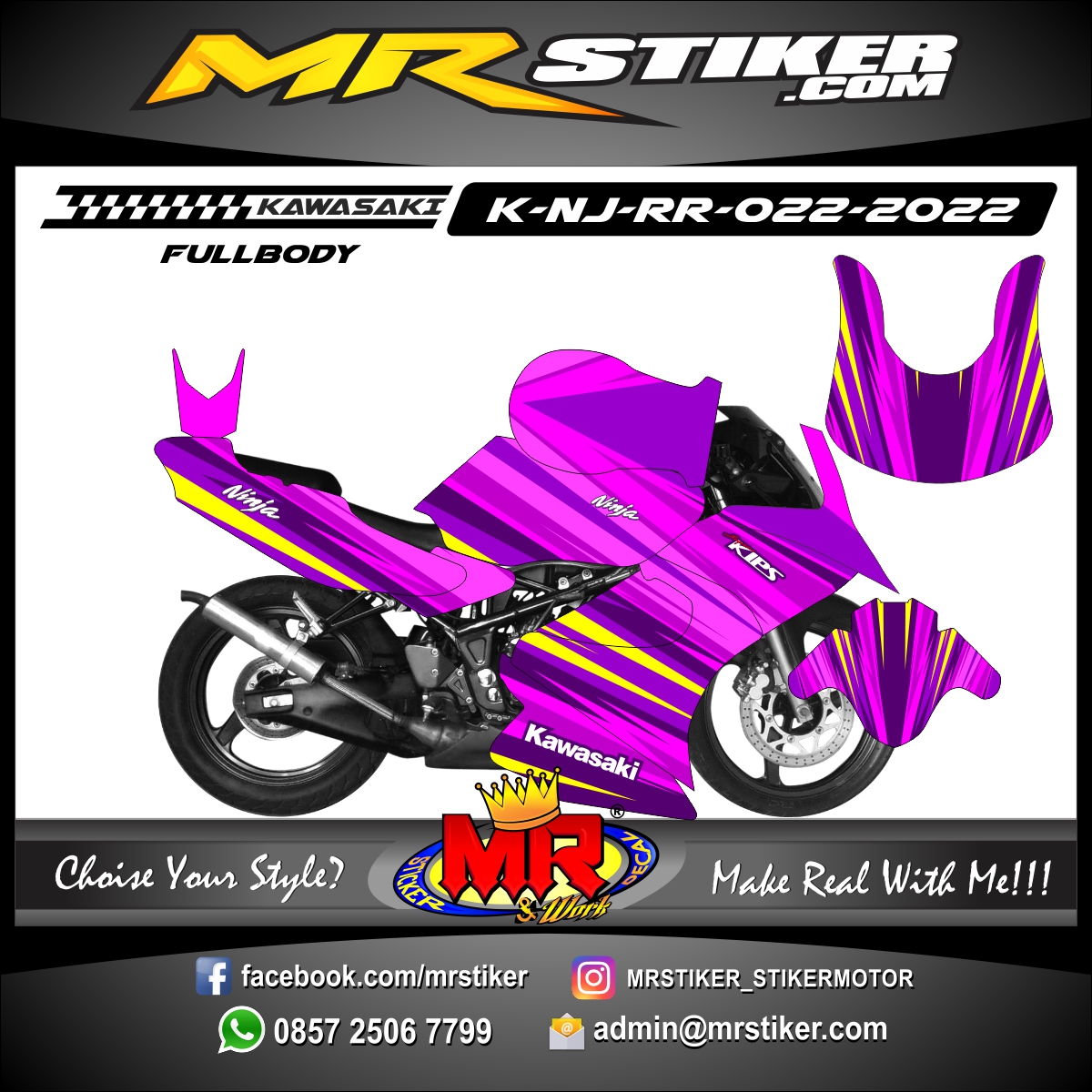 Stiker motor decal Kawasaki Ninja RR Lines Graphic Purple Color (FULLBODY)