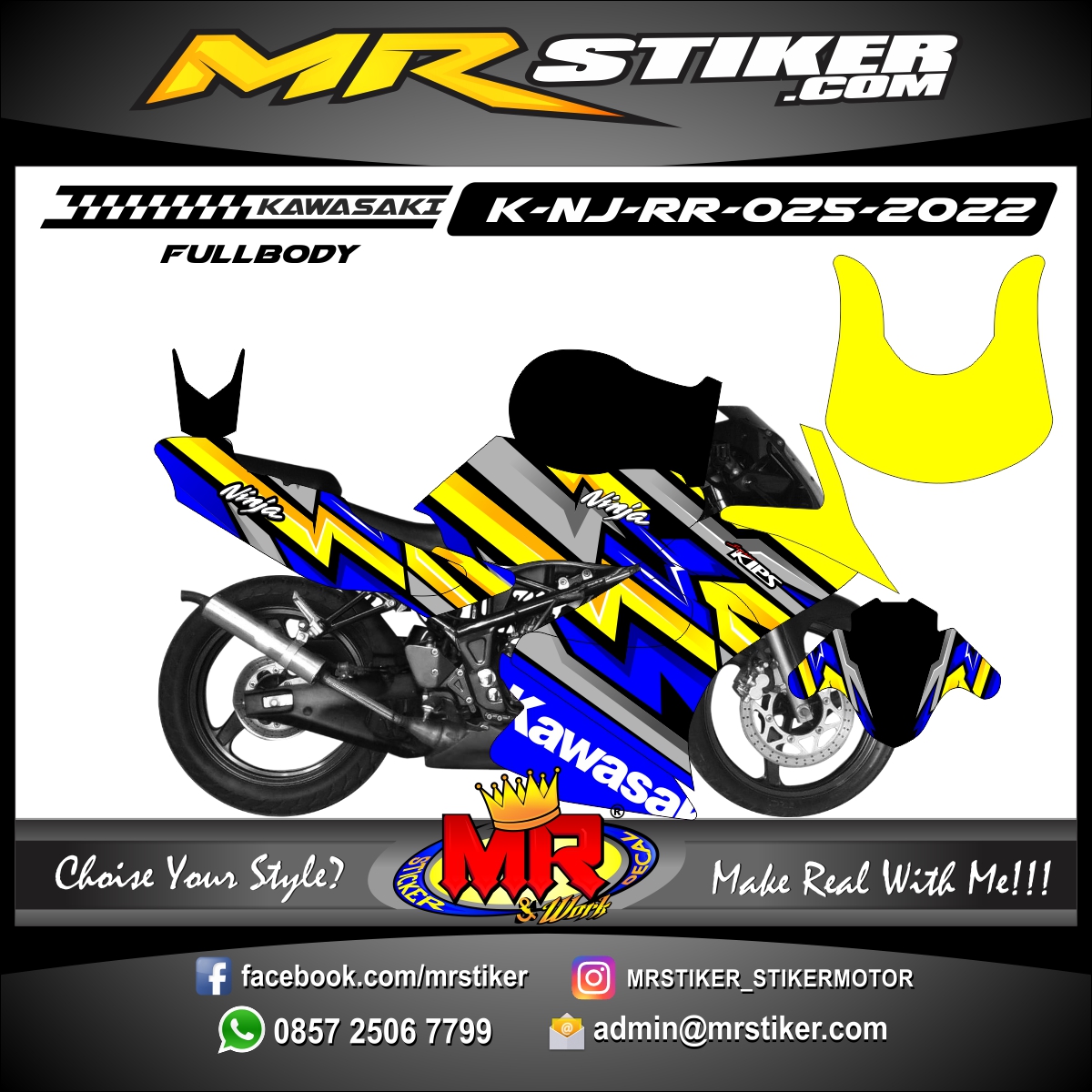 Stiker motor decal Kawasaki Ninja RR Yellow Blue Graphic Sporty Race (FULLBODY)