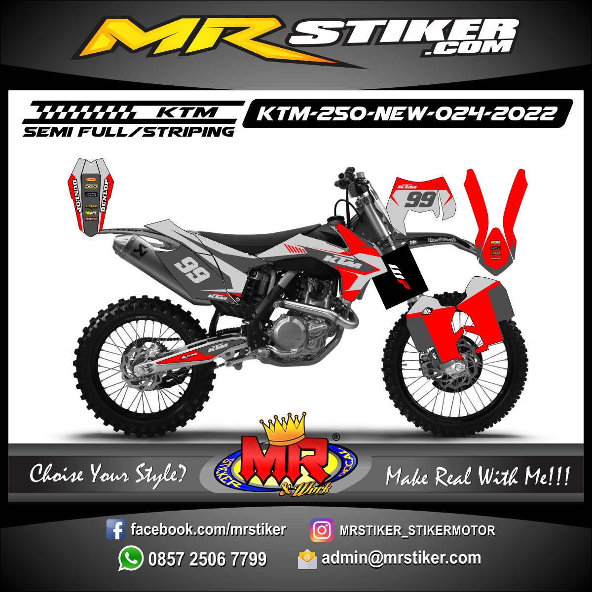 Stiker motor decal KTM 250 New Grey Red Line SuperMoto Tracker Decal
