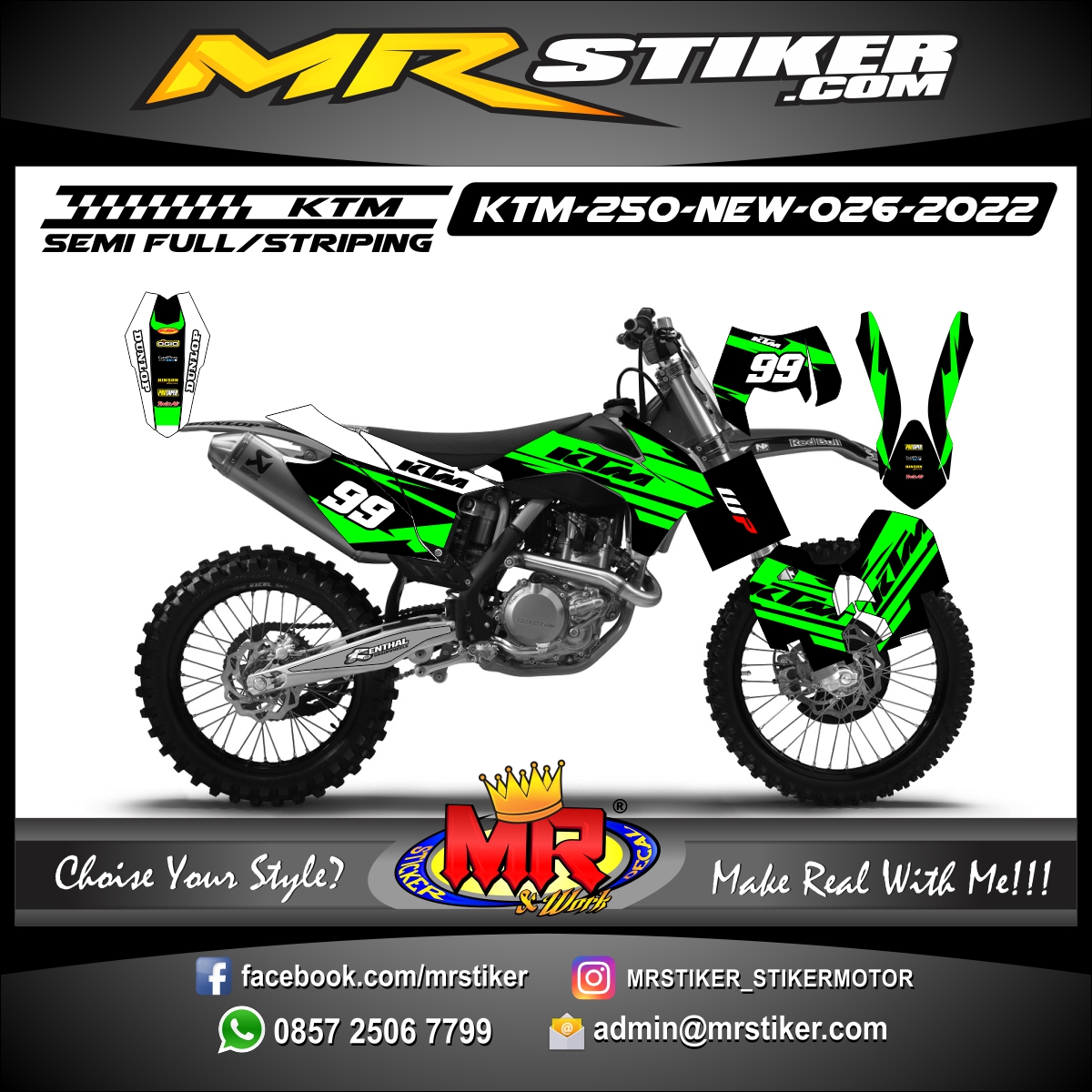 Stiker motor decal KTM 250 New Green Line Decal Extreme MotoTrack