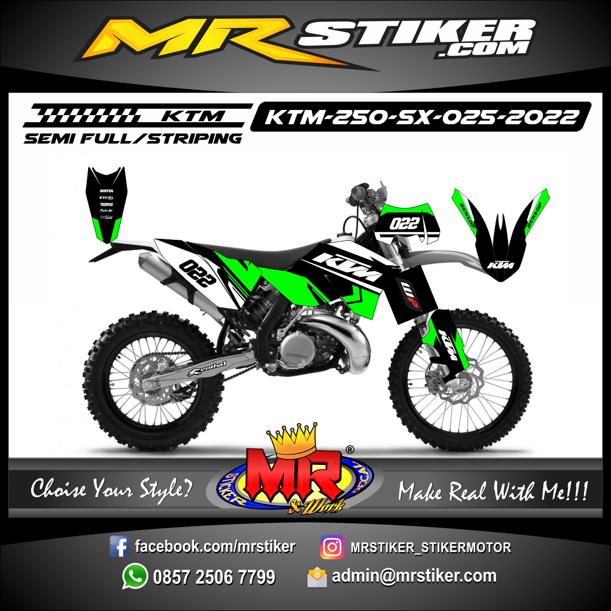 Stiker motor decal KTM 250 SX Green Graphic Line Simple Track