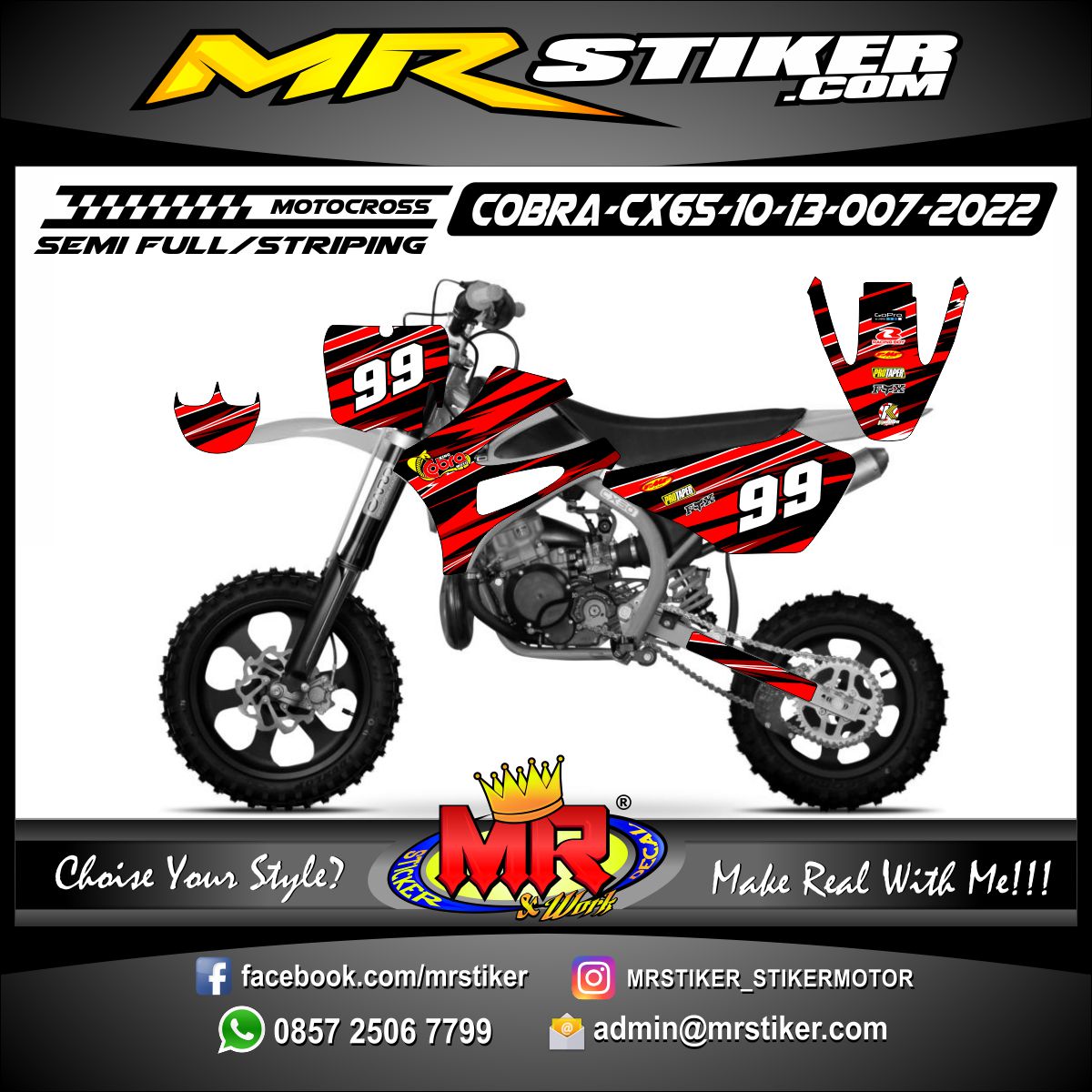 Stiker motor decal Motocross Cobra CX65 10-13 Red Graphic Sharp Line Motocross