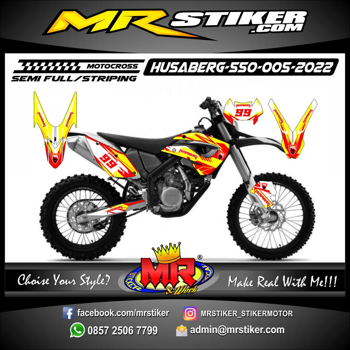 Stiker motor decal Motocross Husaberg 550 MotoCross Decal Sporty Line Red Yellow Color