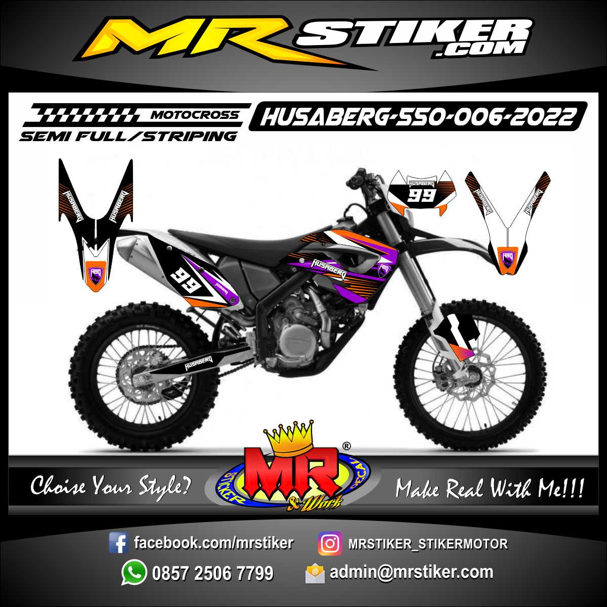 Stiker motor decal Motocross Husaberg 550 Line Orange Purple Grafis Keren