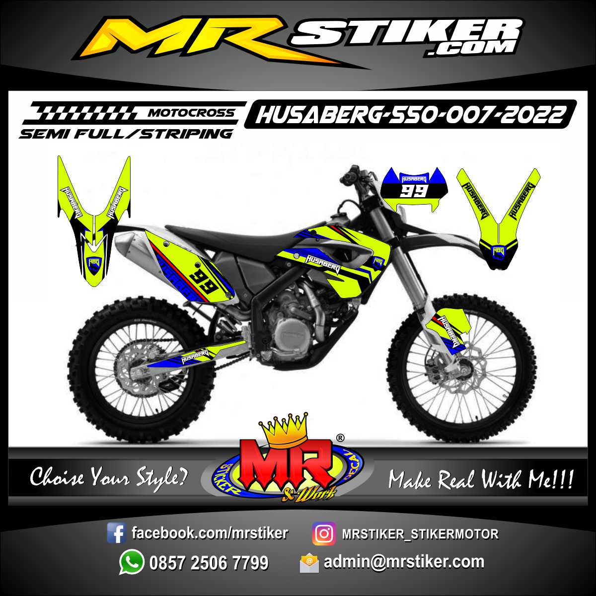 Stiker motor decal Motocross Husaberg 550 Yellow Stabillo Color Line Blue Graphic
