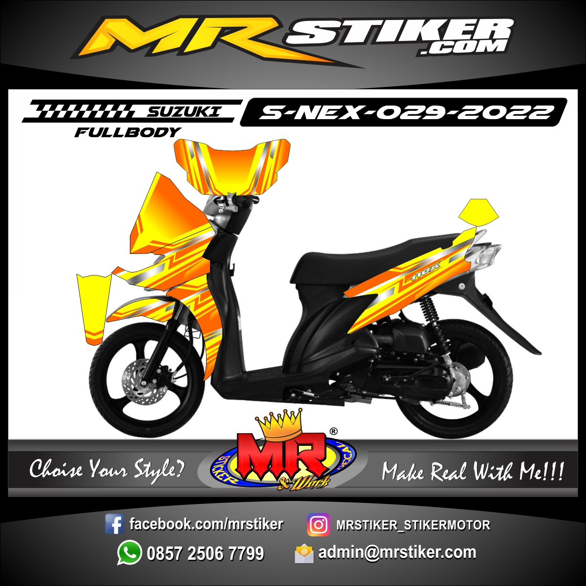 Stiker motor decal Suzuki Nex Techno Graphic Sporty Orange Yellow Color (FULLBODY)