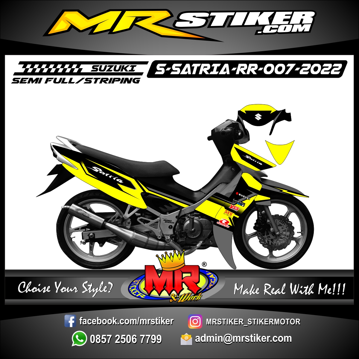 Stiker motor decal Suzuki Satria Hiu Yellow Line Minimalis Grahpiv Race Sporty