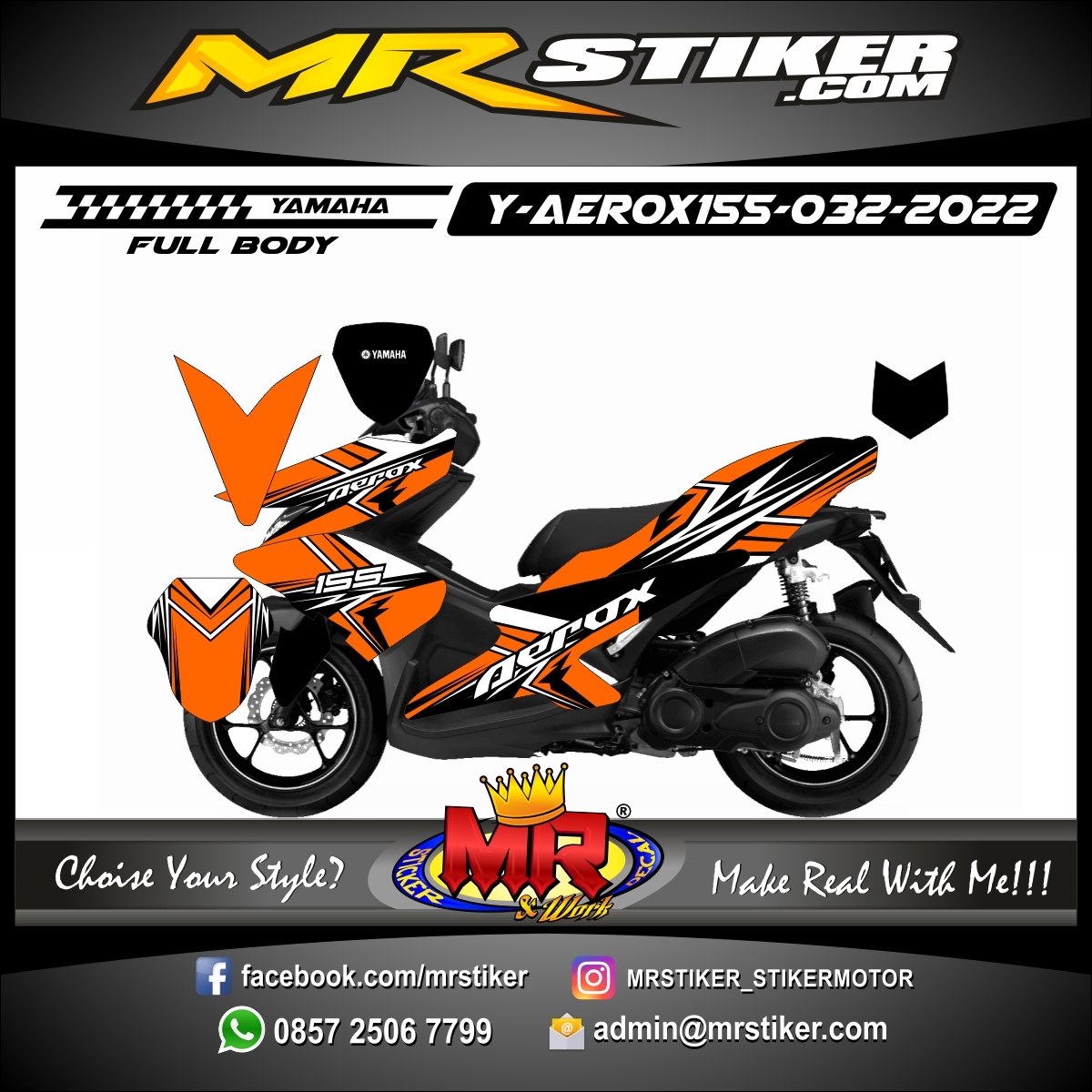Stiker motor decal Yamaha Aerox 155 FullBody Orange Crack Abstrak Graphic 