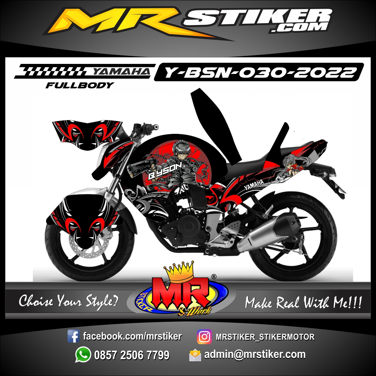 Stiker motor decal Yamaha Byson Fullbody Graphic Someone with a Gun 