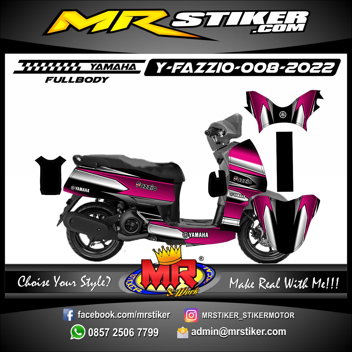 Stiker motor decal Yamaha Fazzio FullBody Pink Graphic Line Silver Race Minimalis Grafis