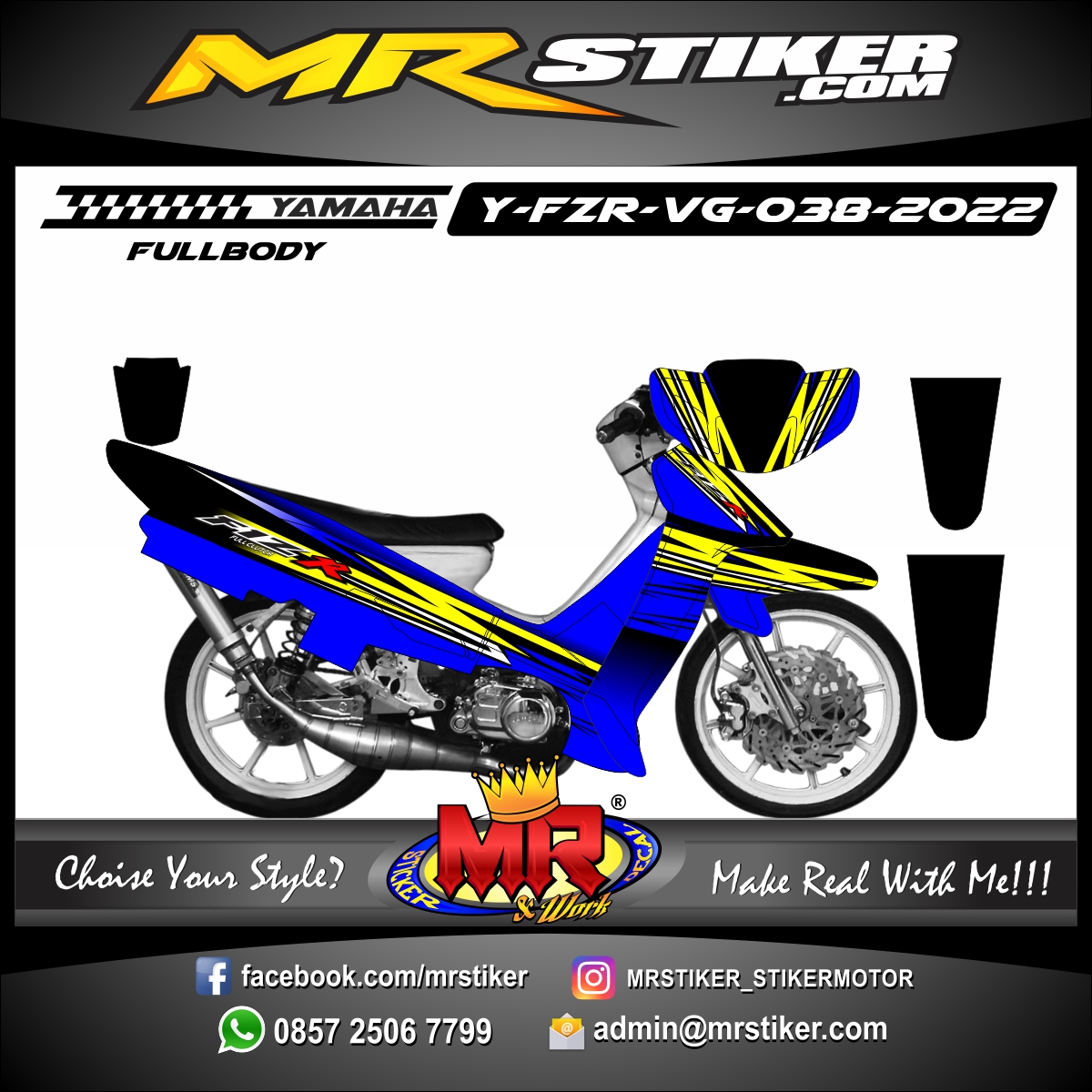 Stiker motor decal Yamaha Fiz R Blue Line Yellow Grafis Sharpen FullBody