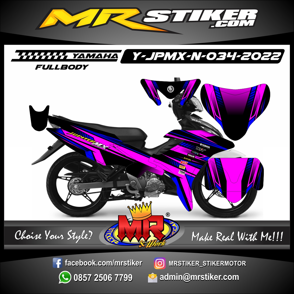 Stiker motor decal Yamaha Jupiter MX New Line Grafis Blue Pink MotoRace Sporty Street