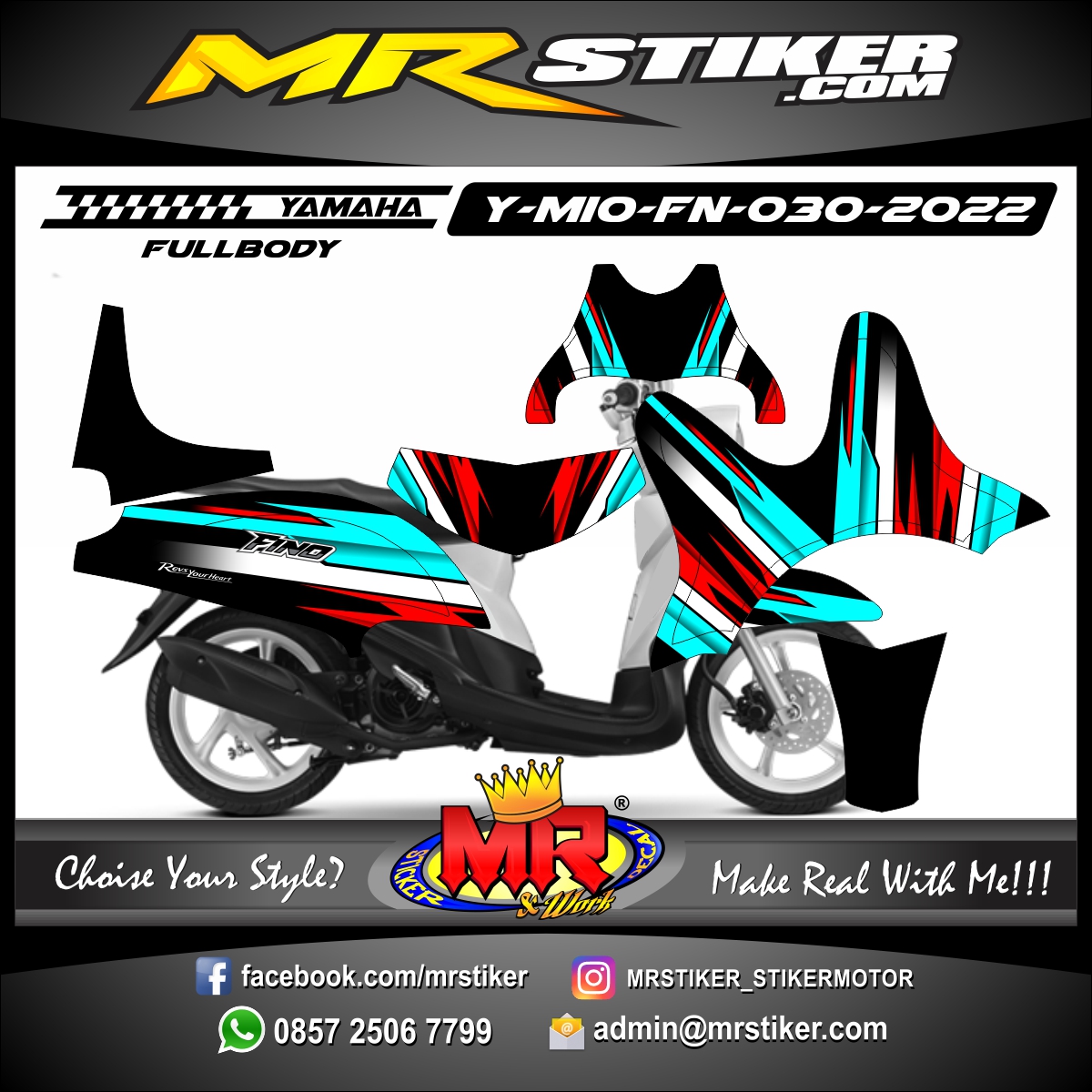 Stiker motor decal Yamaha Mio Fino Blue Red Graphic Wrap Line FullBody