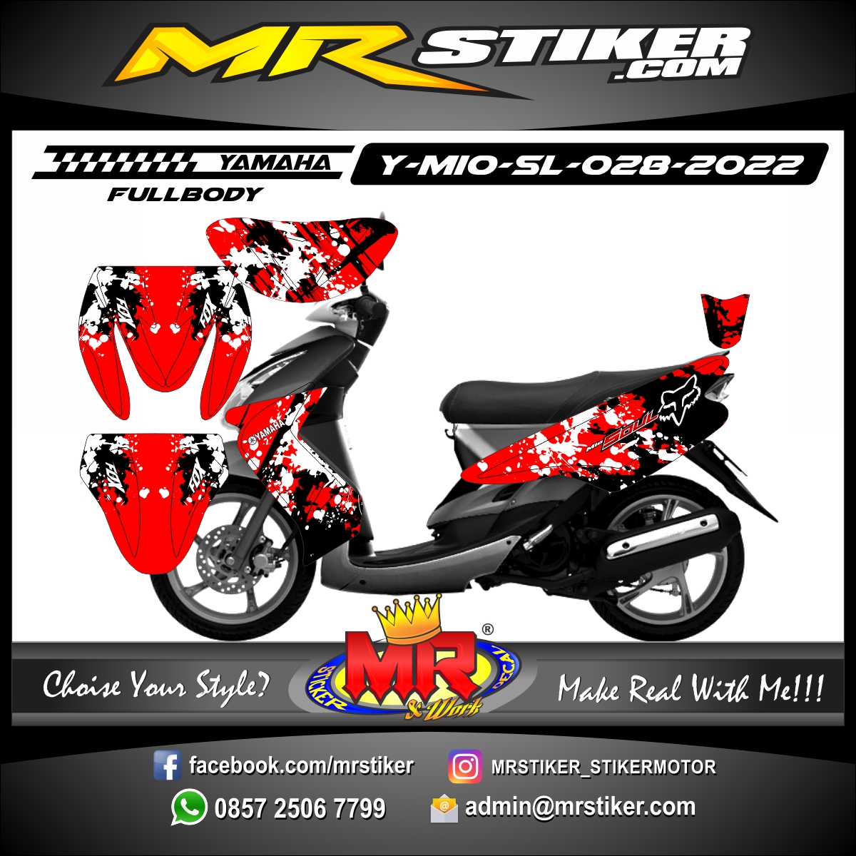 Stiker motor decal Yamaha Mio Soul Red Splatter Fox FullBody