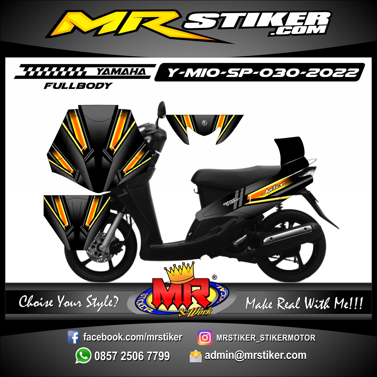 Stiker motor decal Yamaha Mio Sporty Grey Split Line Gold Graphic Race FullBody